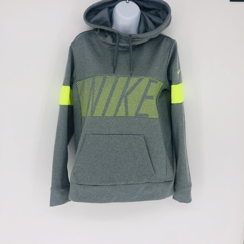 Nike Dri-Fit Grey/Lime Spell Out Logo Pull Over Relaxed Sweatshirt Small Unisex